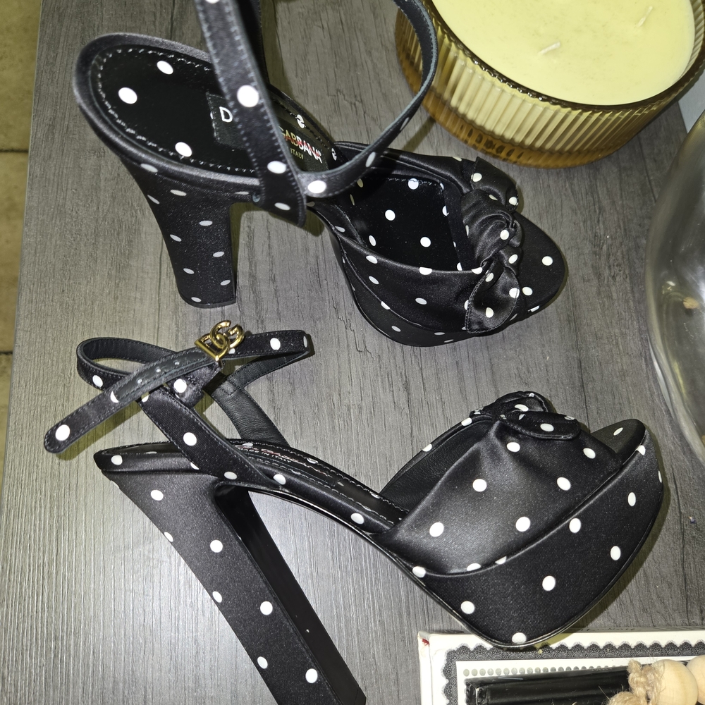 Dolce & Gabbana Black and White Polka Dot Heels - Picture 2 of 7